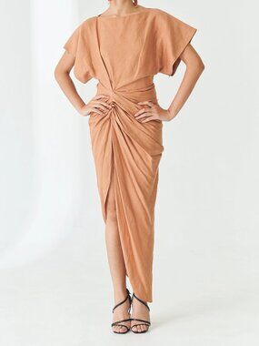 Jacquemus Le Haut Salvador Draped Twisted Asymmetrical Dress Terracotta 36